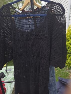 Banana Republic Black Open-Knit Scoop-Neck Sweater